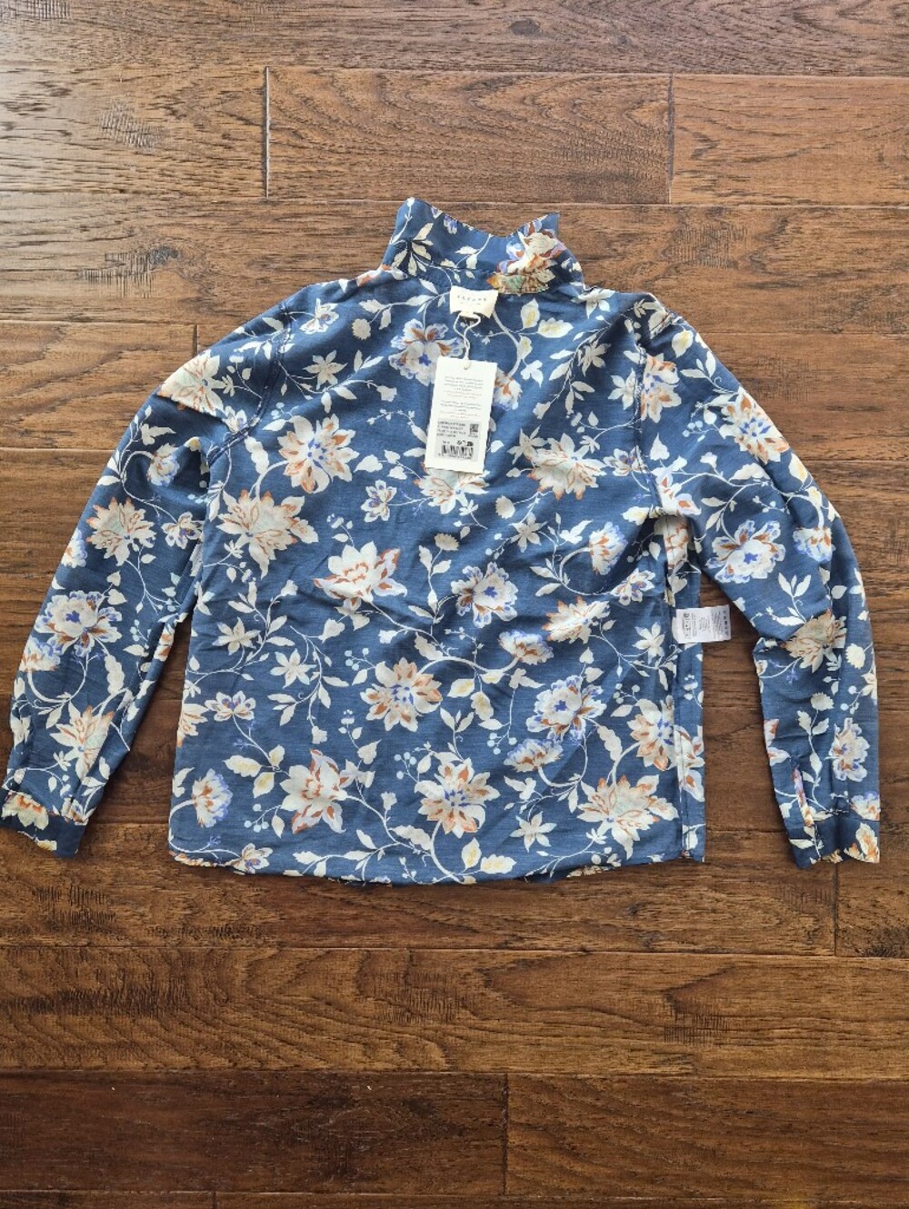 *NWT* [Sezane] Pierro Shirt in Marine Bloom, Size 38/6, Part Silk - Picture 6 of 12